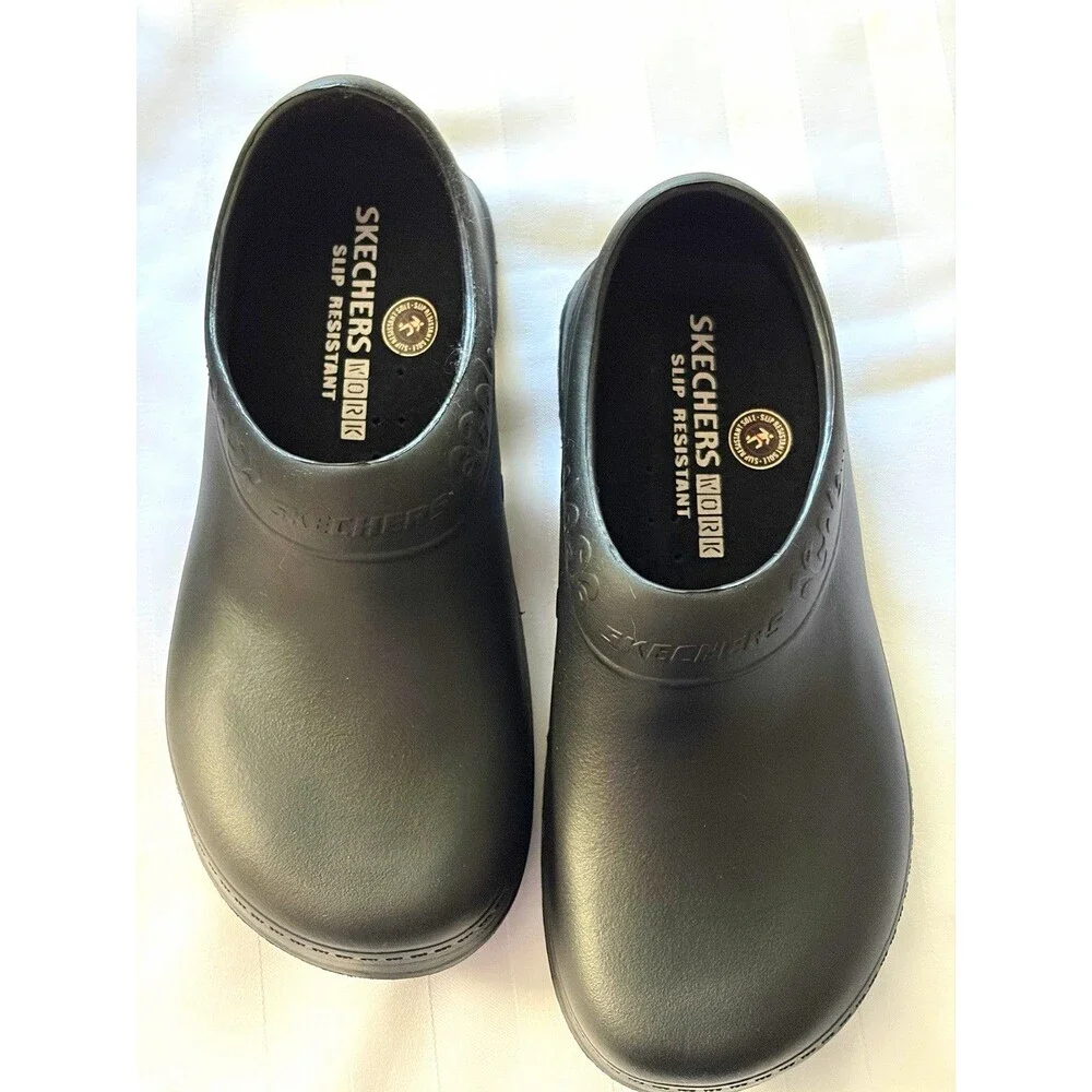 SKECHERS Work Oswald-Clara Slip Resistant Black Clogs Women’s 6 Medium